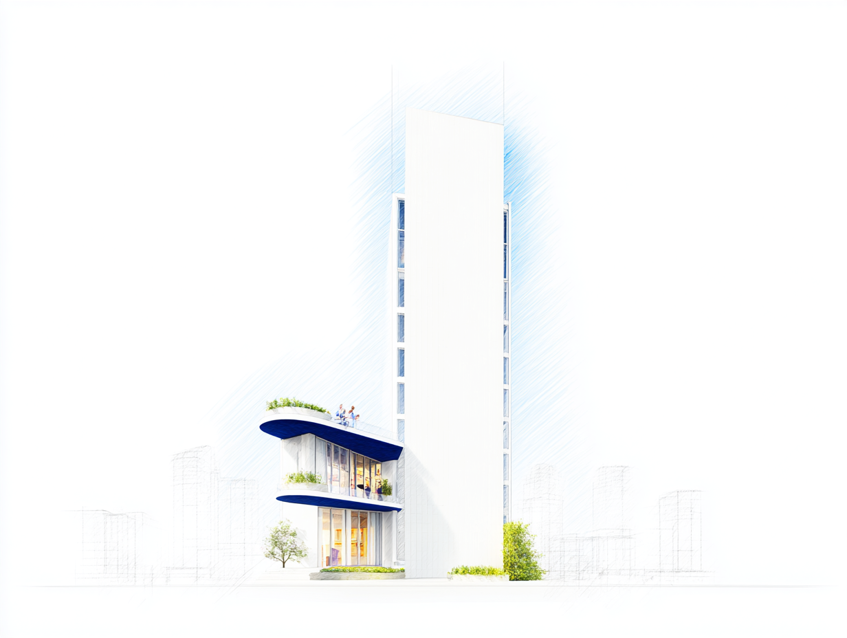 Concept architettonico verticale disegnato in blu